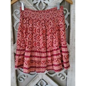 Rachel Zoe Boho Geometric Print Tiered Ruffle Smocked Mini Skirt Small Rayon